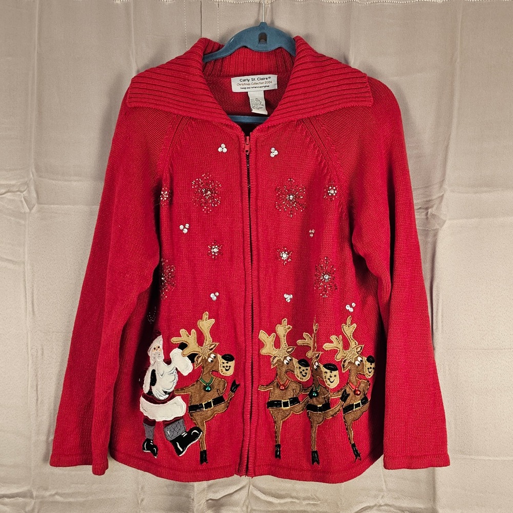 Vintage‎ Carly St Claire 2004 Christmas Collection Full Zip Cardigan Sweater XL